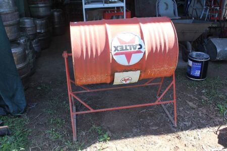 Vintage Caltex Painted 40 Gallon Drum Converted to Tombola on Stand from Yandina Speedway