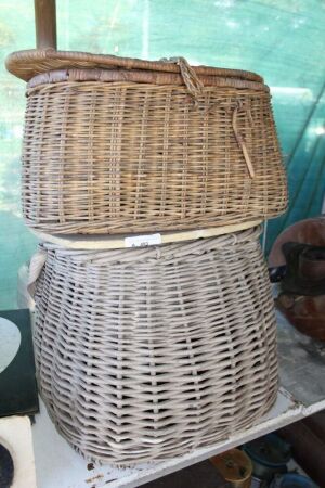 2 Vintage Wicker Fishing Creels