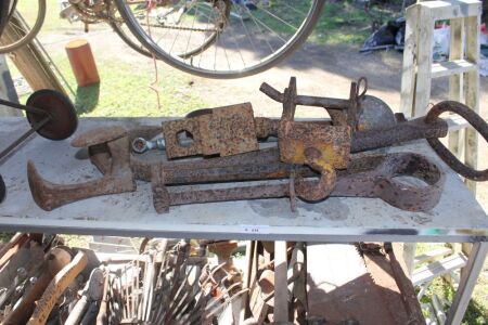 Asstd Lot of Vintage Rusty Iron inc. Gate Hangers, Huge Hook etc