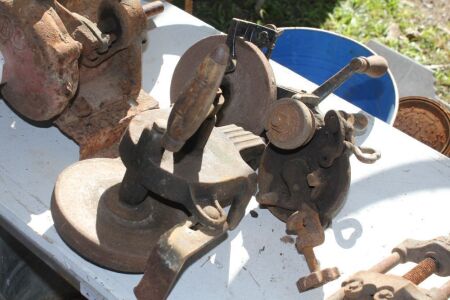 3 Vintage Bench Mounted Grindstones