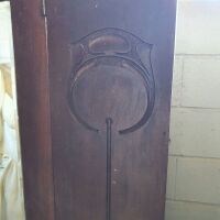 Vintage Art Nouveau Carved Silky Oak Single Wardrobe with Bevelled Mirror and Drawer Under - 2