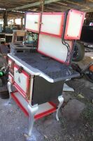 Crown No.1 Enamelled Wood Stove in Red and Cream in Working Order with Warmer Boxes and Water Fountain - 2