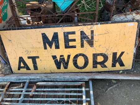 Vintage Large Painted Steel Men at Work Sign