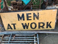 Vintage Large Painted Steel Men at Work Sign