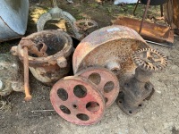 Asstd Lot of Old Iron inc. Wheels, Pot, Valve etc