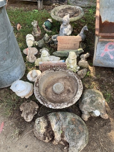 Large Lot Asstd Convrete Garden Staues and Bird Baths - Some As Is