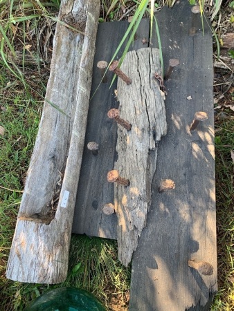 3 Hardwood and Railway Nail Sets Coat Hooks + Hollowed Log Planter