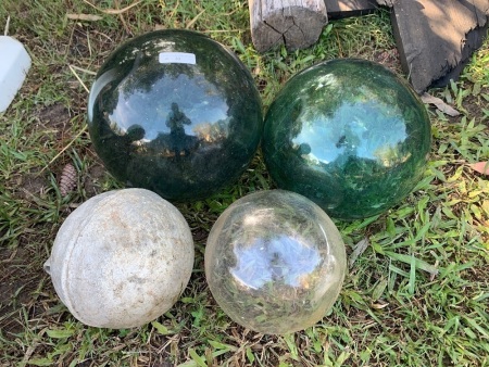 3 Vintage Glass Fishing Floats 1 Alloy - No Nets