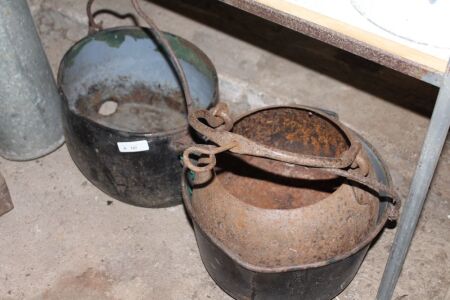 3 Vintage Cook Pots -As Is - All Have Holes