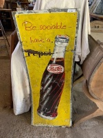 Vintage Painted Steel Pepsi Cola Bottle Sign