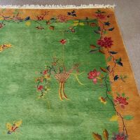 Large Woolen Pictorial Rug Depicting Birds and Butterflies in Green and Blue - 2