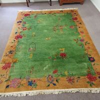 Large Woolen Pictorial Rug Depicting Birds and Butterflies in Green and Blue - 7