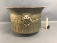 XL Vintage Brass Jardiniere with Lions Head Handles