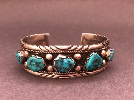 Vintage Yazzie Navajo Sterling Silver and Turquoise Cuff Bracelet Signed