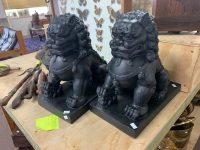 Pair of Large Black Painted Foo/Temple Dogs