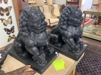 Pair of Large Black Painted Foo/Temple Dogs - 2