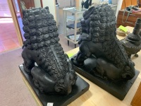 Pair of Large Black Painted Foo/Temple Dogs - 4