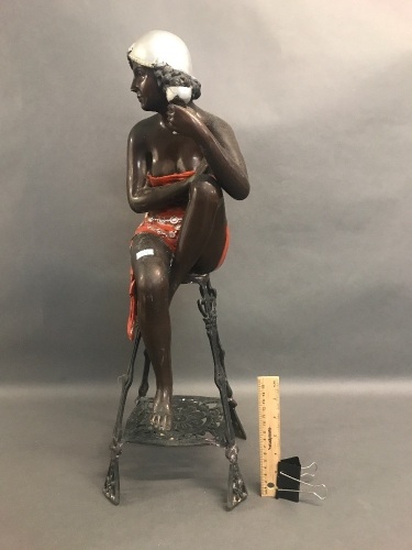 Vintage Painted Bronze 1920's Seated Lady Figure