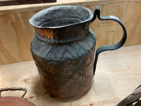 Antique Mid Eastern Hand Beaten and Incised Copper Jug