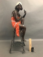 Vintage Painted Bronze 1920's Seated Lady Figure - 2