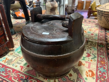 Vintage Chinese Round Barrel Style Timber Basket