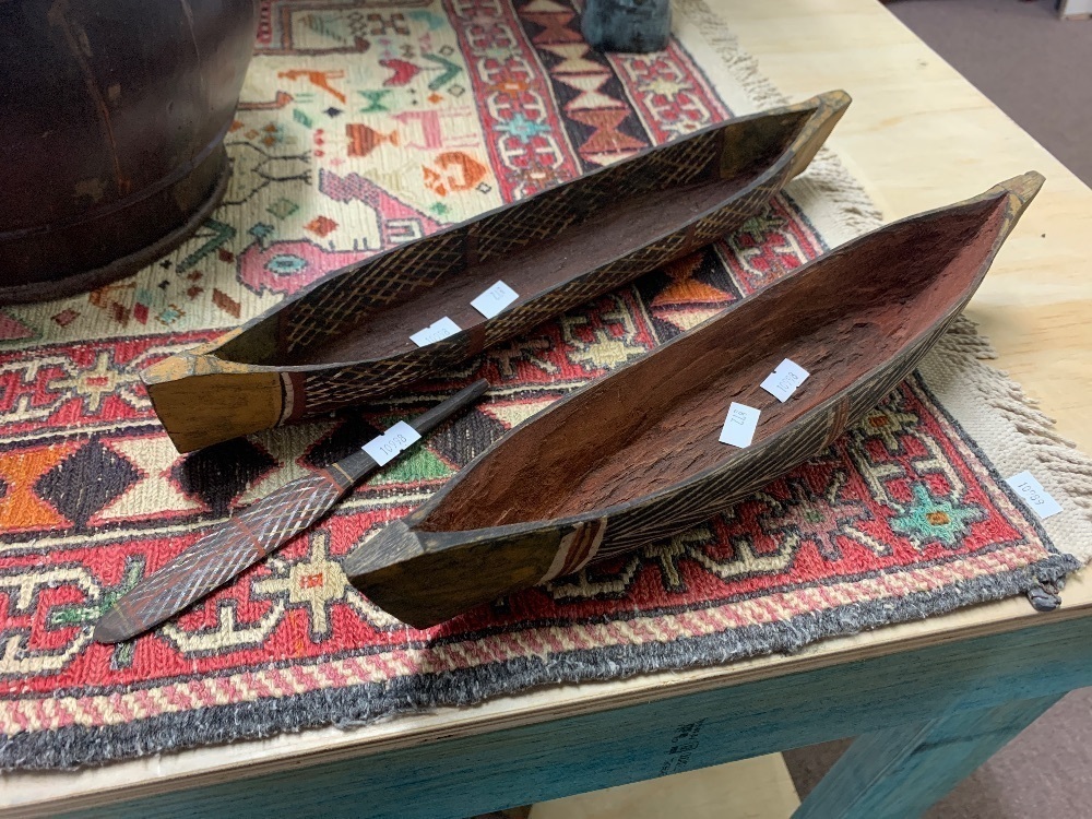 2 Vintage Hand Carved and Painted Aboriginal Canoes Paddle