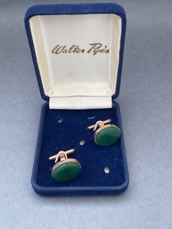 Pair of Vintage 14k Rose Gold and Greenstone Cufflinks