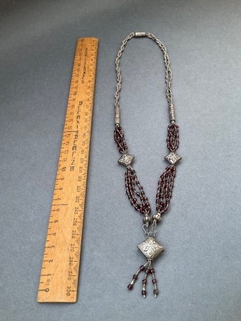 Vintage Indian Silver & Garnet Beaded Necklace