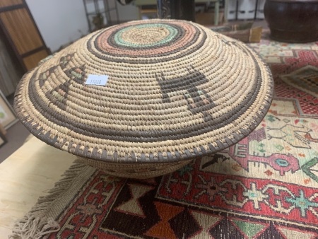 Vintage African Hand Woven Lidded Basket