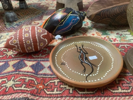 3 Pieces of Aboriginal Design - Boab Nut, Shell and Dish