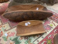 1 Large 1 Small Hand Carved Pokerwork Coolamon Bowls - 2