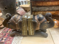 Pair of Large Brass & Copper Mounted Carved Indian Elephant Bookends