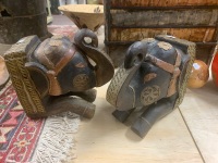 Pair of Large Brass & Copper Mounted Carved Indian Elephant Bookends - 2