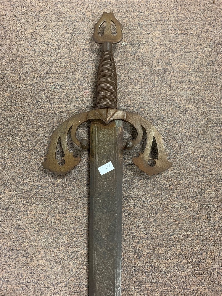 Vintage Spanish Steel Toledo Sword with Wire String Wrapped Grip and ...