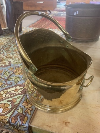 Antique Large Polished Brass Coal / Firewood Bucket