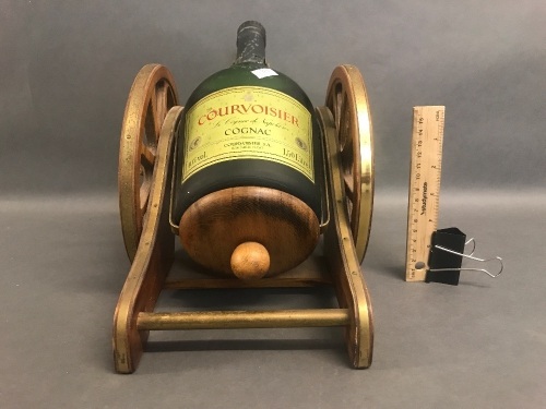 Vintage Unopened Courvoisier Cognac 1.5L on Timber Cannon Stand