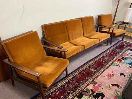3 Piece Mid Century Parker Style Lounge Suite with Original Velour Covered Cushions