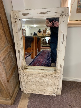 Shabby Indian White Painted and Carved Timber Framed Wall Mirror