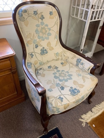 Vintage Mahogany Framed Upholstered Armchair