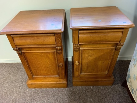Pair of Vintage Style Teak 1 Door 1 Drawer Bedside Cabinets