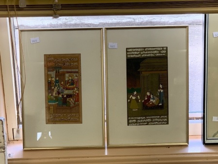 Pair of Framed Mughal Era Small Indian Paintings
