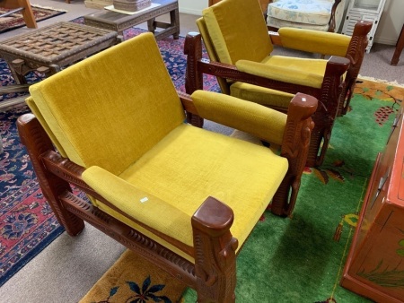 Pair of Mid Century Style PNG Armchairs with Heavy Carved Crocodile Legs