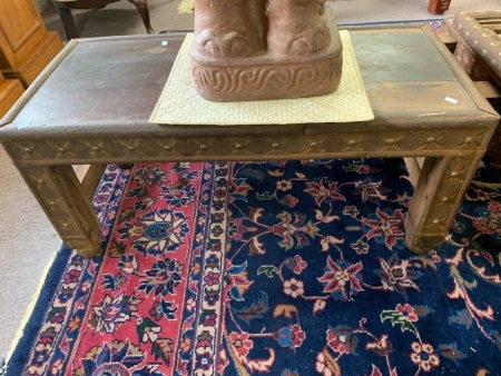 Very Heavy Vintage Iron and Timber Side Table