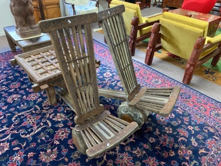 Pair of Antique Timber and Iron Birthing Chairs