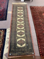 Finely Hand Knotted Persian Wool Runner in Rose Pink and Cream with Geometric Design