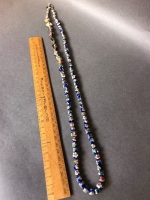 Extra Long Cloisonne and Silver Bead Necklace