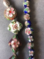 Extra Long Cloisonne and Silver Bead Necklace - 4