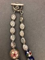 Extra Long Cloisonne and Silver Bead Necklace - 5