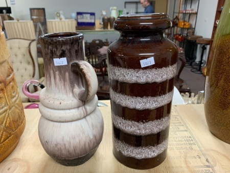 2 x Mid Century W.German Brown Glazed Vases