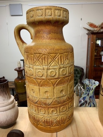 Huge Mid Century W.German Glazed Pottery Floor Vase with Incised Pattern